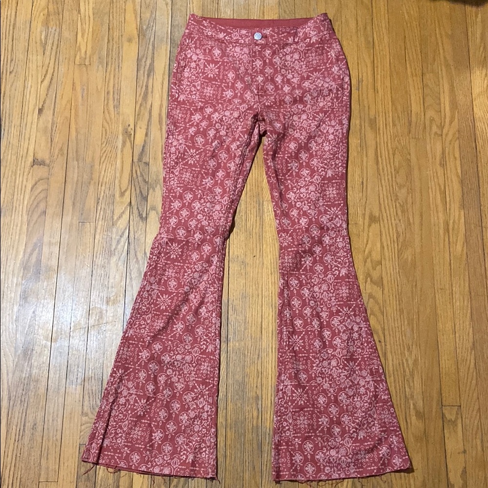 Red Patterned Flare Pants